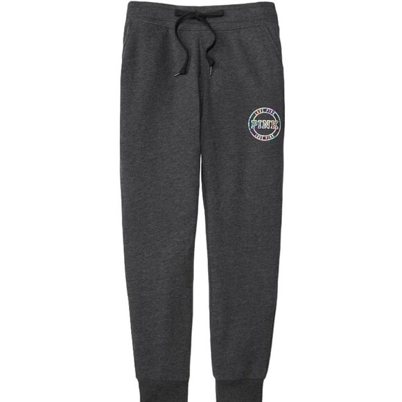 NEW VS PINK Rare LTD Edition Gray Skinny Jogger Lounge Sweatpant Rainbow Logo S - Picture 9 of 11